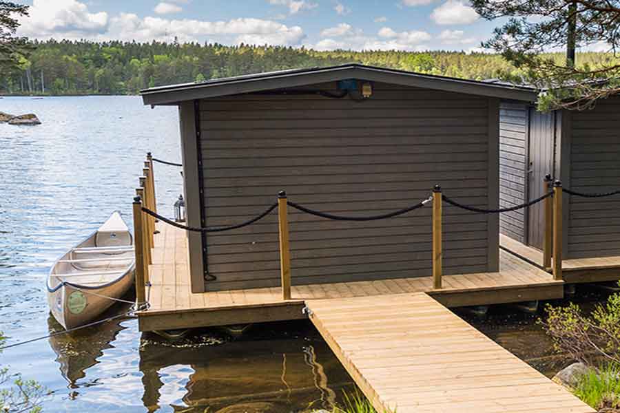 sauna bij floating cabins Sommarhagen in Boxholm in Zweden 