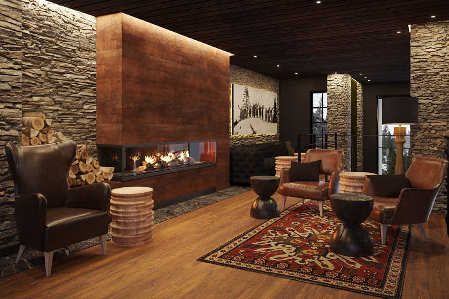 Skistar Lodge Hotel, Hundfjället in Sälen, haard in lounge